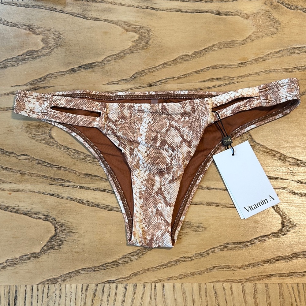 NWT! VITAMIN A Brown Snake Print Bikini Bottom ‘Neutra Hipster’ Size 6/Small